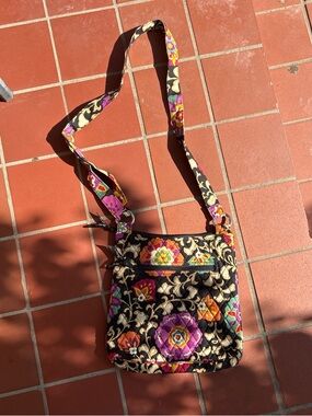 Vera Bradley Black Quilted Floral Crossbody with Purple & Multicolor Accents